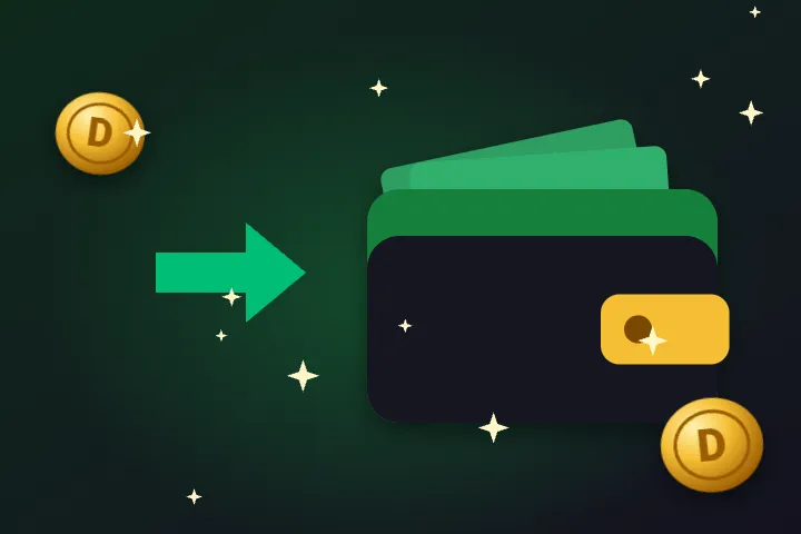 Kasa w Deloro casino Deloro casino – zielony portfel z banknotami i strzałką jako symbol kasy i płatności