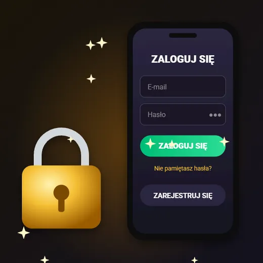 Konto i logowanie w kasyno Deloro Kasyno Deloro – ilustracja ekranu logowania z polami e-mail i hasło oraz kłódką